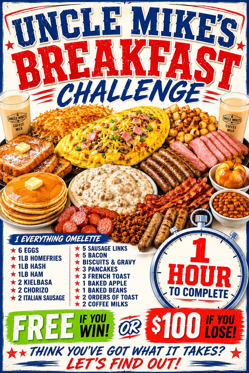 Uncle Mike's Breakfast Challenge — the full spread and rules